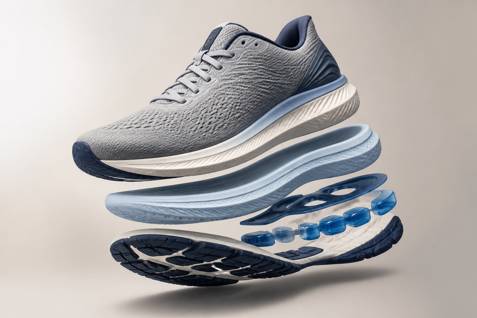 ランニングシューズの構造を表すイメージ（GEL-KAYANO 33の実物写真・公式構造図ではありません）